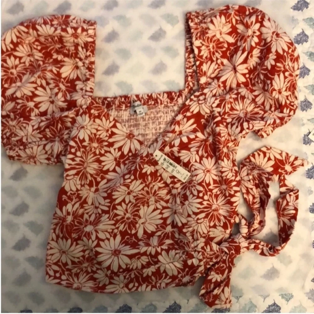 Madewell XSmall Anita Abstract Floral Roasted Squash Linen Blend Wrap NWT